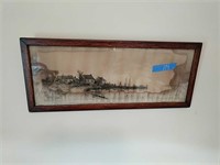 Framed print with water damage