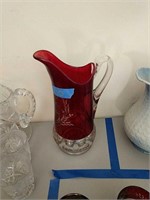 Large cranberry souvenir water pitcher