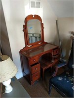 Maple vanity with stool and mirror