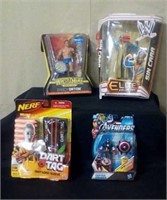 Action figures and Nerf dart tag