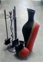 Fireplace tools / missing poker and 2 PC. vase