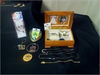 Photo jewelry box with necklaces, earrings,