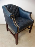 Blue Leather like Button Tufted Arm Chairs
