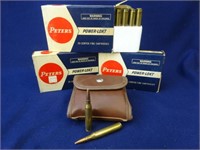 3 boxes Vintage 25-06 Ammo w/ 12 Round Pouch