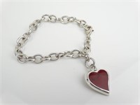 925 Silver & Red Jasper Heart Charm Bracelet