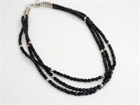 925 Silver & Black Onyx Triple String Necklace