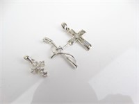 Trio of 925 Silver Cross Necklace Pendants