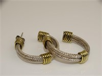 925 Silver Two-tone Hoop Earrings