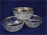 (3) Silver rimmed condiment dishes