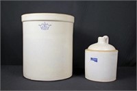 White Stoneware 5 Gallon Crock and 1 Gallon Jug