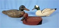 Three Wooden Duck Decoys