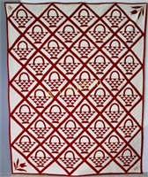 Hand Sewn Red and White Quilt dated 1938