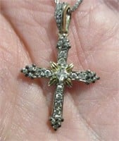 sterling silver cross pendant & necklace-18in long