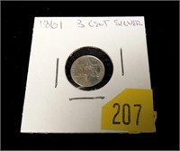 1861 3-Cent silver coin, AU
