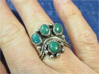 sterling native american 4 stone ring - size 7.5