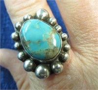 sterling native american turquoise ring -size 10