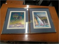 2 lithograph 11 x 14 prints, hot air balloon and