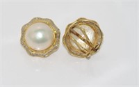 14ct yellow gold, mabe pearl & diamond earrings