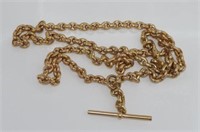 Vintage long 9ct gold fob chain with t-bar