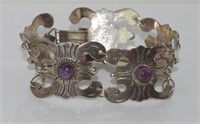 Siver Mexican bracelet with amethysts