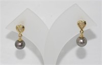 14ct yellow gold, pearl and diamond earrings