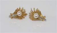 18ct yellow gold, pearl & diamond clip earrings