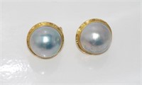 14ct yellow gold, mabe pearl earrings