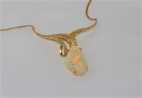 18ct yellow gold, crystal opal & diamond necklace