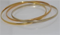 18ct three tone gold interlocked bangles