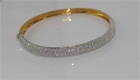 18ct two tone gold and diamond hinged bangle