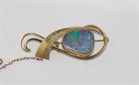 Retro 9ct gold and opal brooch