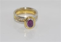 18ct two tone gold, ruby and diamond ring