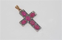 9ct two tone gold ruby and diamond cross