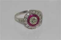 18ct white gold, diamond and ruby cluster ring