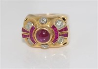 18ct yellow gold, ruby and diamond ring