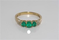 9ct yellow gold,emerald (3) and diamond ring