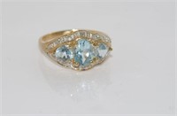 9ct yellow gold, aquamarine and diamond ring