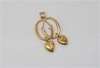 Vintage 18ct pendant with 2 heart drops