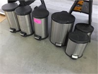 Group of (6) Stainless Steel Trash Cans