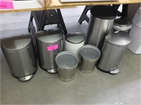 Group of (8) Stainless Steel Trash Cans