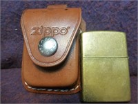 Zippo Brass Wind Proof Lighter w/ Leather Pouch