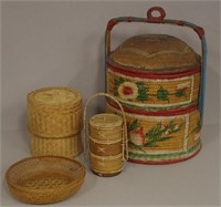 Vintage Chinese cane storage basket