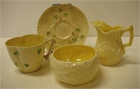 Four Belleek porcelain tableware items