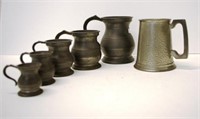 Five early Gaskell & Chambers pewter mugs