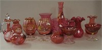 Quantity of assorted Cranberry glass pieces