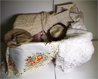 Box of vintage linen