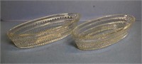 Two antique cut glass boat shaped bowls