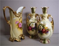 Three vintage porcelain mantle vases