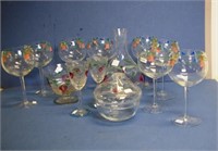 Quantity floral decorated glassware