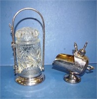 Vintage silver plate and pressed glass pickle jar